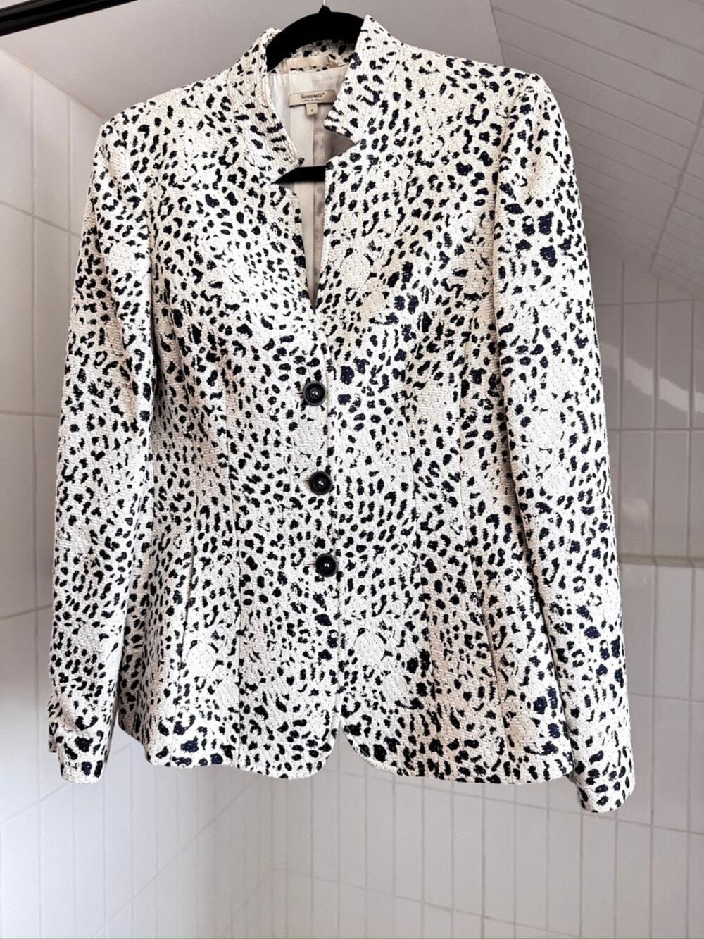 Santorelli Italy Leopard Print Blazer Jacket Textured Woven Tailored Knit Coat 6